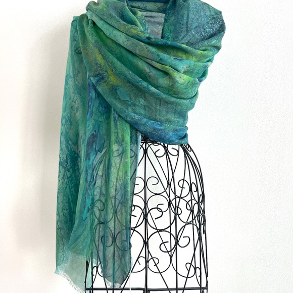 All Season Silk Modal Original Artist Scarf Wrap - Blue Zone - Picture 1 of 8